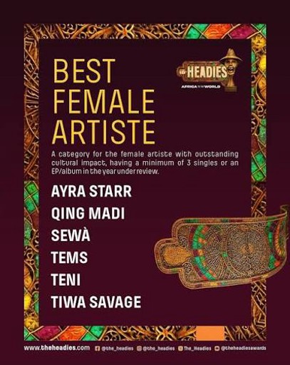 Market avatar for Headies Award 2026: Best Female Artiste Winner?